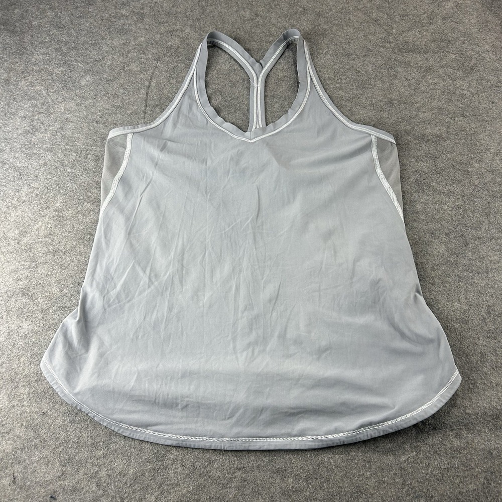 Lululemon Tank Top Womens 10 Racerback Gray Mesh Curve Hem Athletic